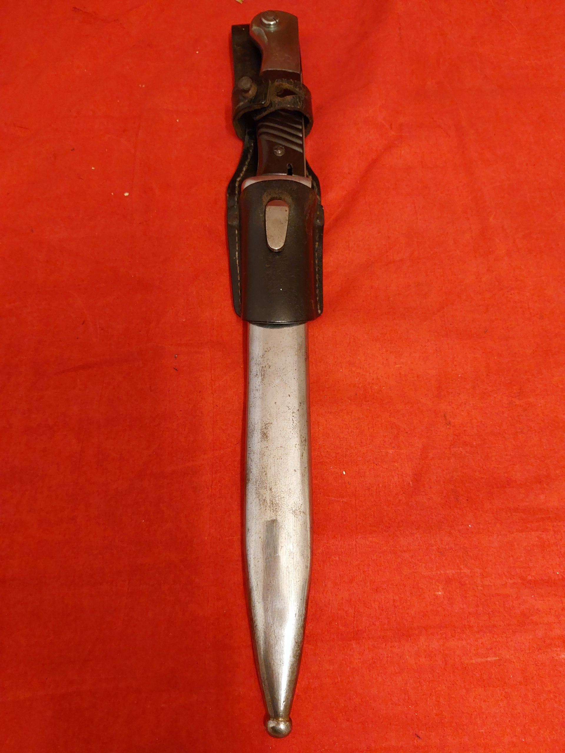 K-98 Bayonet In Steel Scabbard And Leather Frog With Matching Numbers.